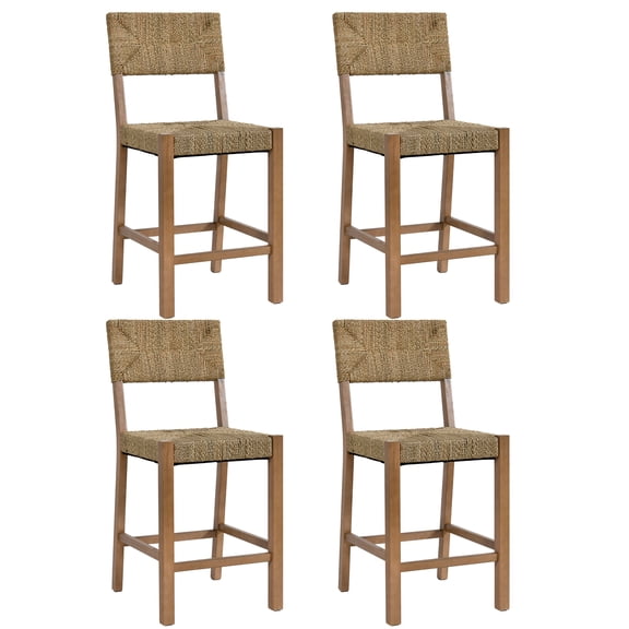 Duhome Rustic Seagrass Counter Chair, Mahogany Frame, Farmhouse Woven Design,Set of 4