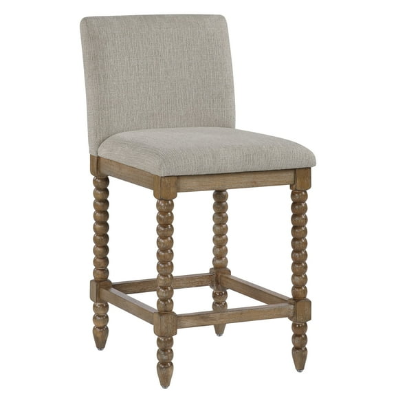 Duhome Rustic Upholstered Counter Height Chair, Spindle Legs, Solid Wood Frame, Beige Fabric Seat,Cherry/Cream