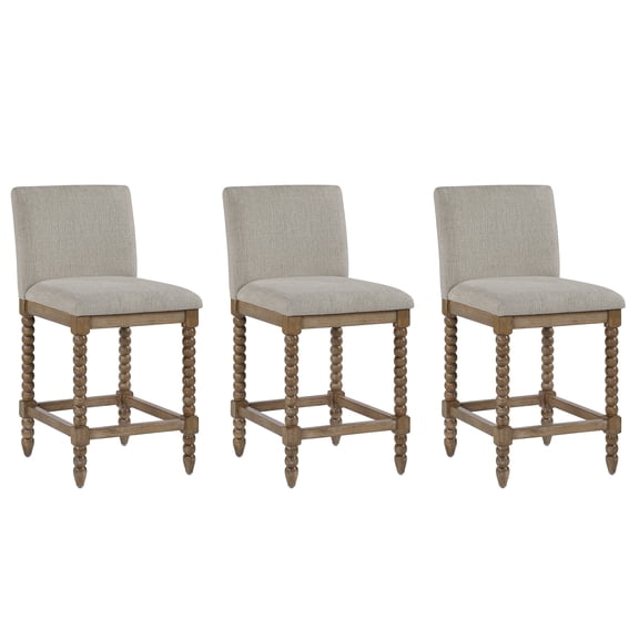 Duhome Rustic Upholstered Counter Height Chair, Spindle Legs, Solid Wood Frame, Beige Fabric Seat,Cherry/Cream