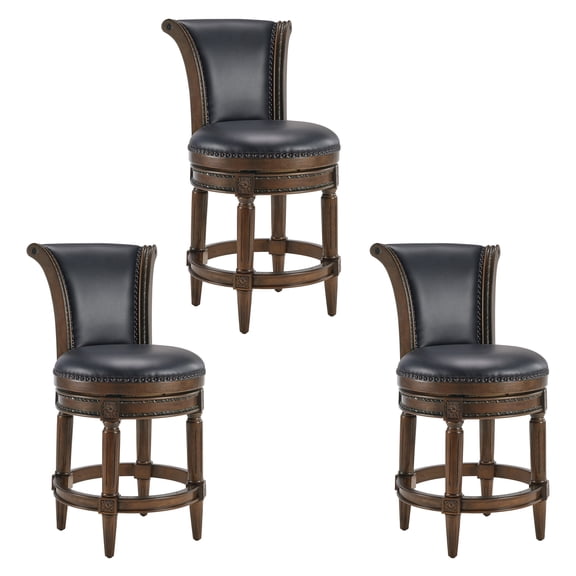 Duhome Solid Wood Swivel Barstool with High Backrest,Wrap-Around Footrest,Walnut