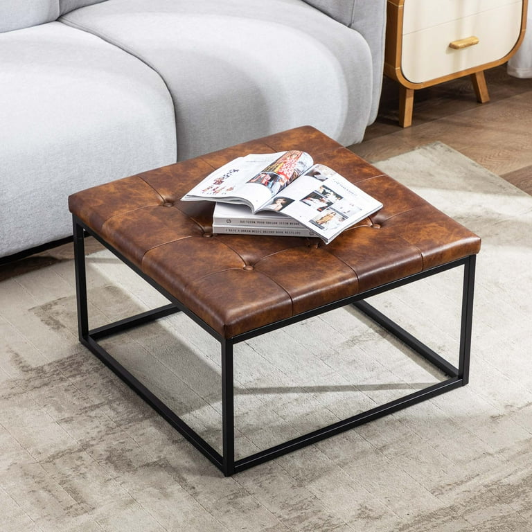 Duhome Square Ottoman Coffee Table Faux Leather Tufted Cocktail