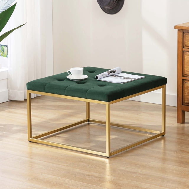 Duhome Velvet Green Ottoman Coffee Table, Modern Tufted Cocktail ...