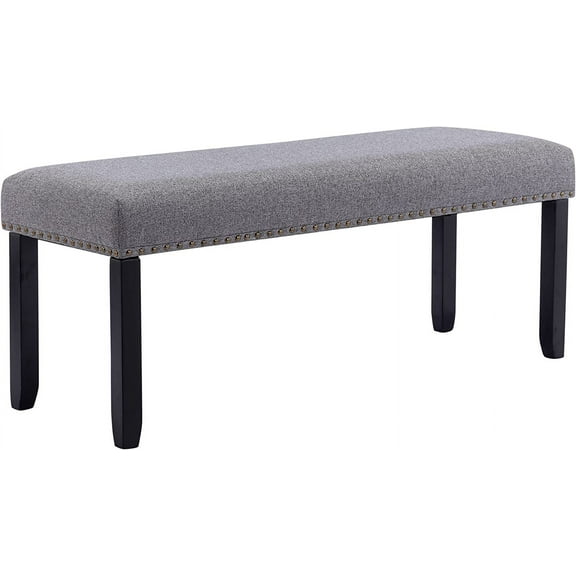 Duhome Upholstered Bench with Nailhead Trim, Dining Bench Entryway Bench End of Bed Bench Footstool with Wood Legs, Linen Gray