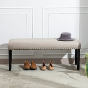 Duhome Upholstered Bench with Nailhead Trim, Entryway Bench Dining Bench Footstool Bedroom Bench with Wood Legs, Linen Beige