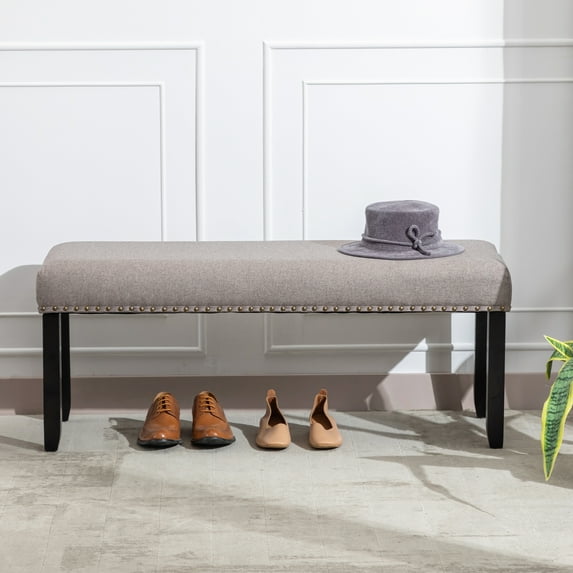Duhome Upholstered Bench with Nailhead Trim, Mid-Century Dining Bench Entryway Bench with Wooden Legs Bench for Bedroom, Linen Khaki