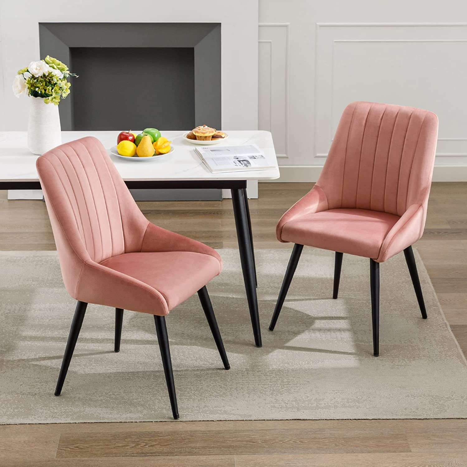 Duhome Velvet Accent Chair Set of 2 Upholstered Dining Chairs Modern Kitchen Dining Room Chairs Side Chairs for Living Room Pink