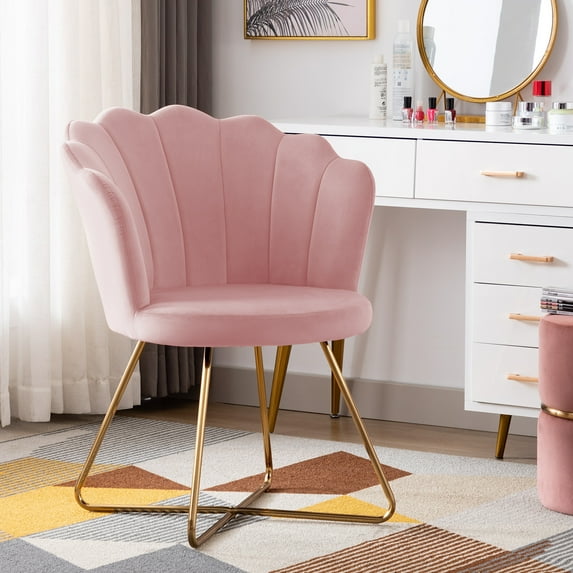 Duhome Velvet Accent Chair for Living Room Bedroom, Makeup Vanity Chair with Gold Metal Legs Salmon Pink