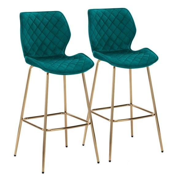 Duhome Velvet Bar Stool with Back Set of 2, Modern Barstool with Gold Metal Legs, Upholstered Kitchen Bar Chair, Atrovirens