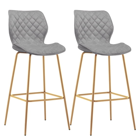 Duhome Velvet Bar Stool with Back Set of 2, Modern Barstool with Gold Metal Legs, Upholstered Kitchen Bar Chair, Gray