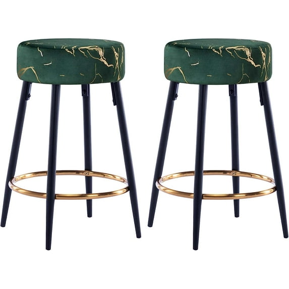 Duhome Velvet Counter Stools Set of 2 Backless Counter Height Bar Stools 24" Stools for Kitchen Island Upholstered, Dark Green & Gold