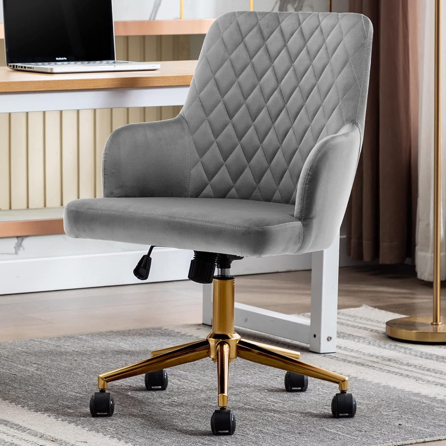Duhome Velvet Home Office Chair With Arms, Armchair With Wheels