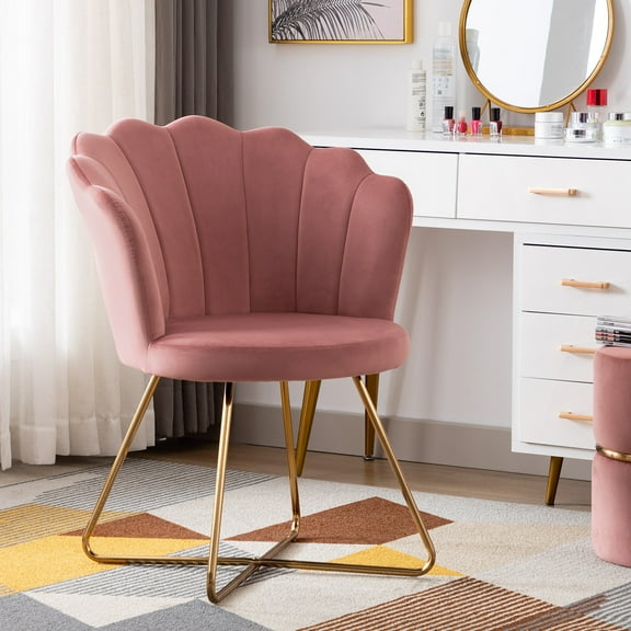 Duhome Velvet Makeup Accent Chair for Living Room Bedroom, Makeup Vanity Chair with Back, Pink and Gold