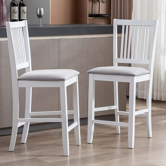 Duhome Wood Bar Stools with Back Set of 2, Counter Height Chairs Upholstered Barstool Farmhouse Counter Stools for Kitchen Island, White