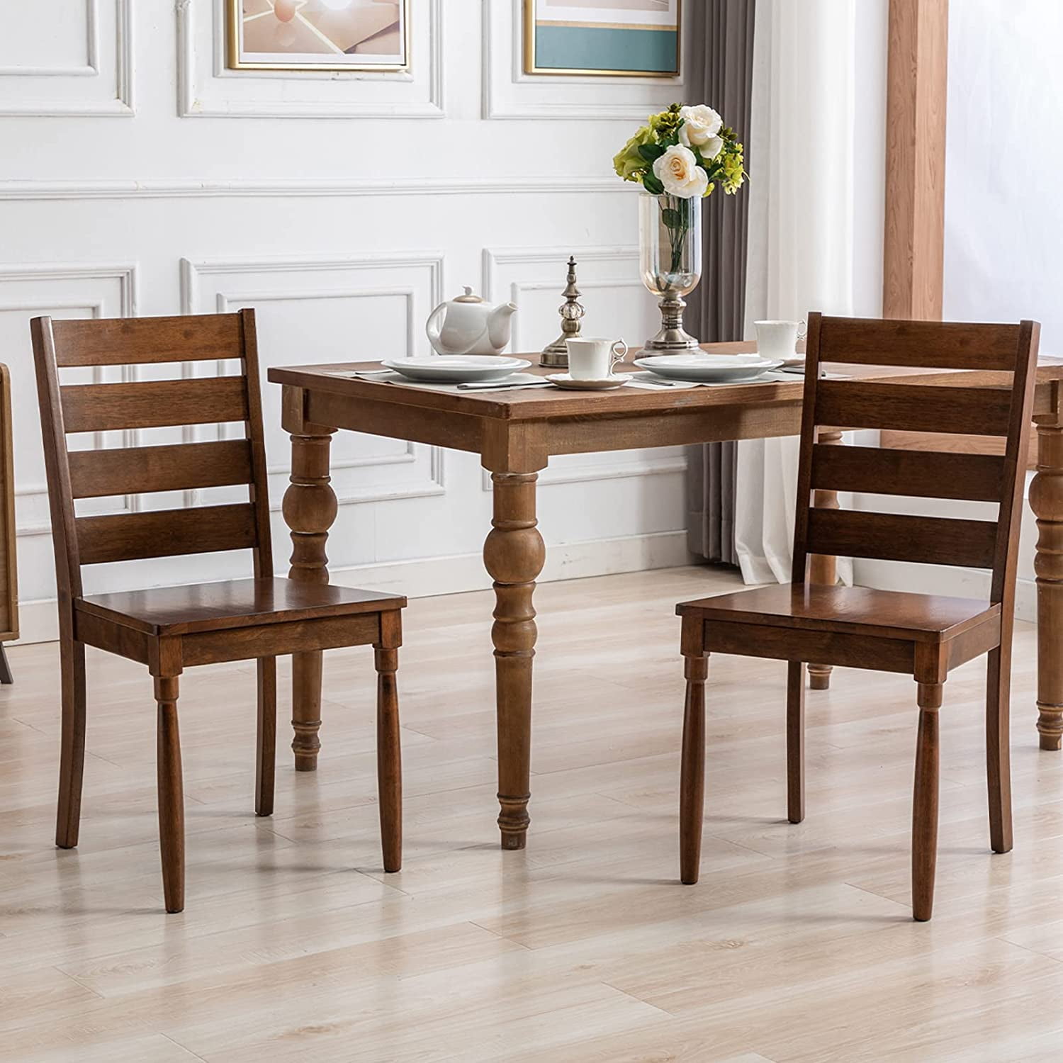 Duhome Set of 2, Solid Wood Ladder Back Dining Chairs with
