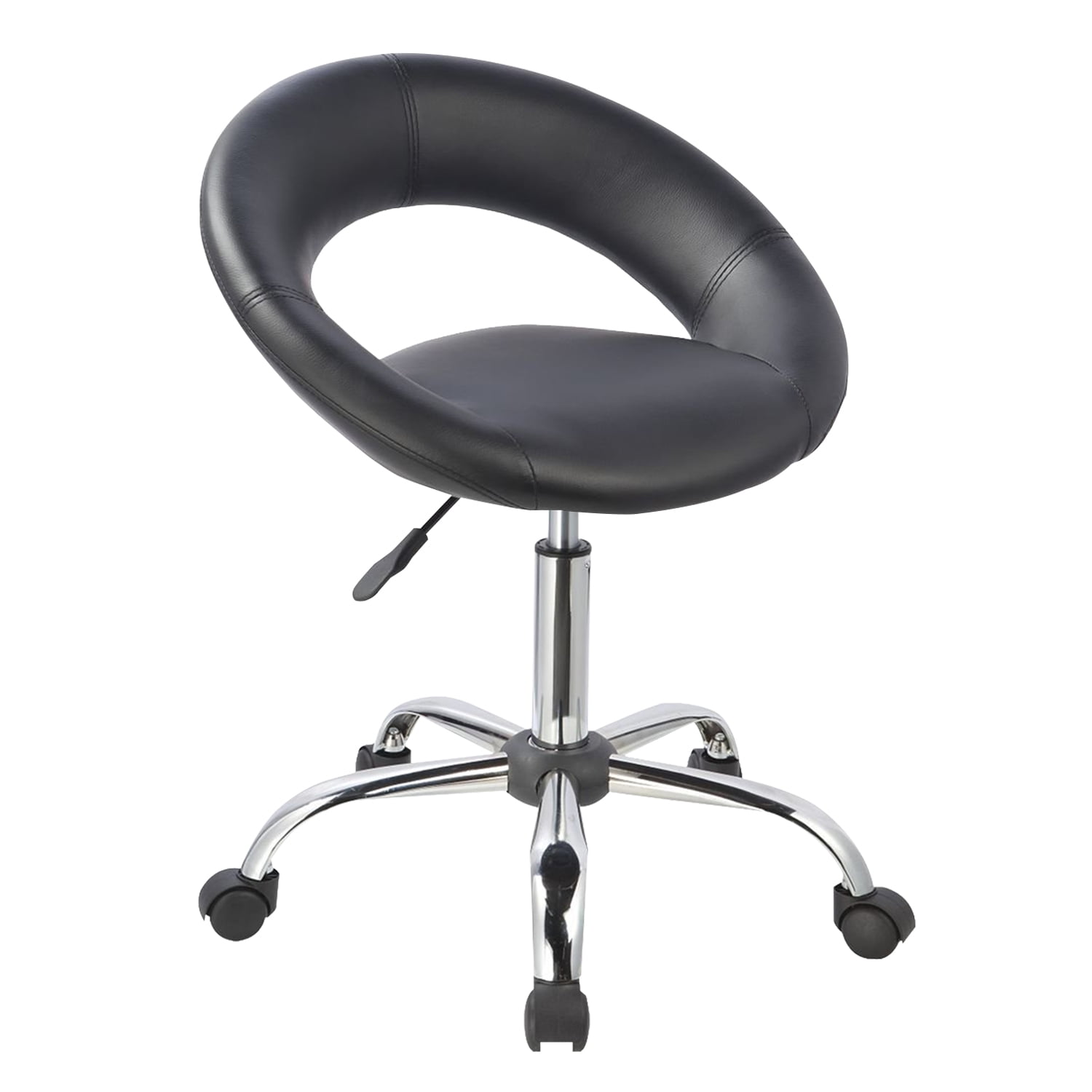 Duhome Work Rolling Stool Faux Leather Chair Adjustable Swivel Chair on Wheels Modern Salon Stool, Black