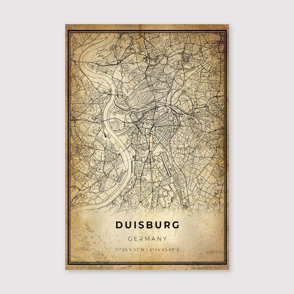 Duisburg Germany Map Print: Modern Vintage Wall Artfor Living Room Bedroom Office Farmhouse Neutral Home Artwork Ready to Hang 8x12 inch