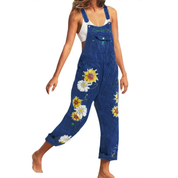 Duixinghas Casual Sunflower Bib Denim Overalls