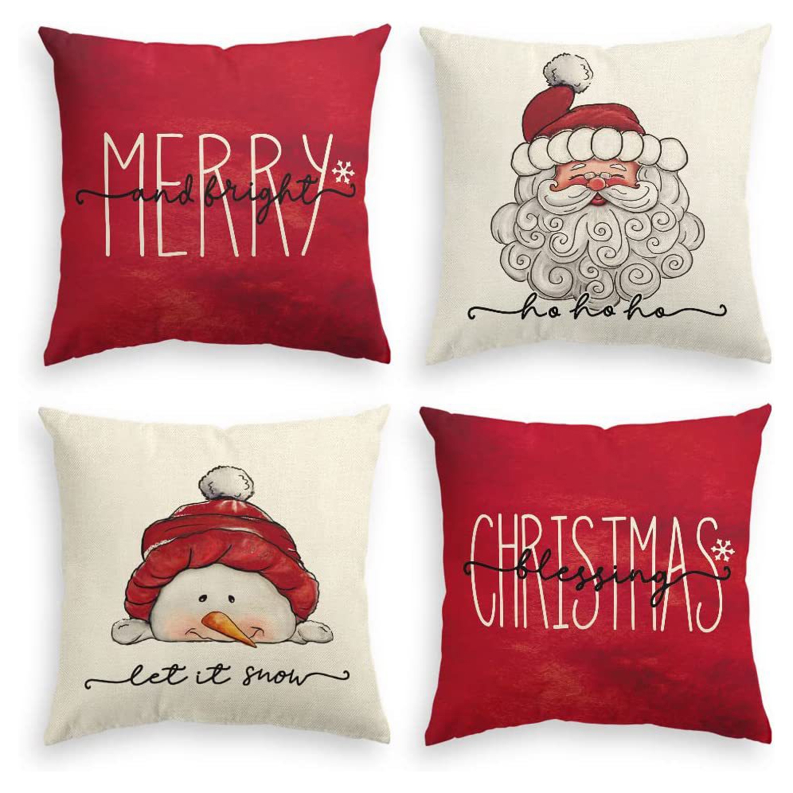Duixinghas Christmas Pillowcases 4pcs Christmas Cushion Covers Vibrant Xmas Tree Snowflake Print