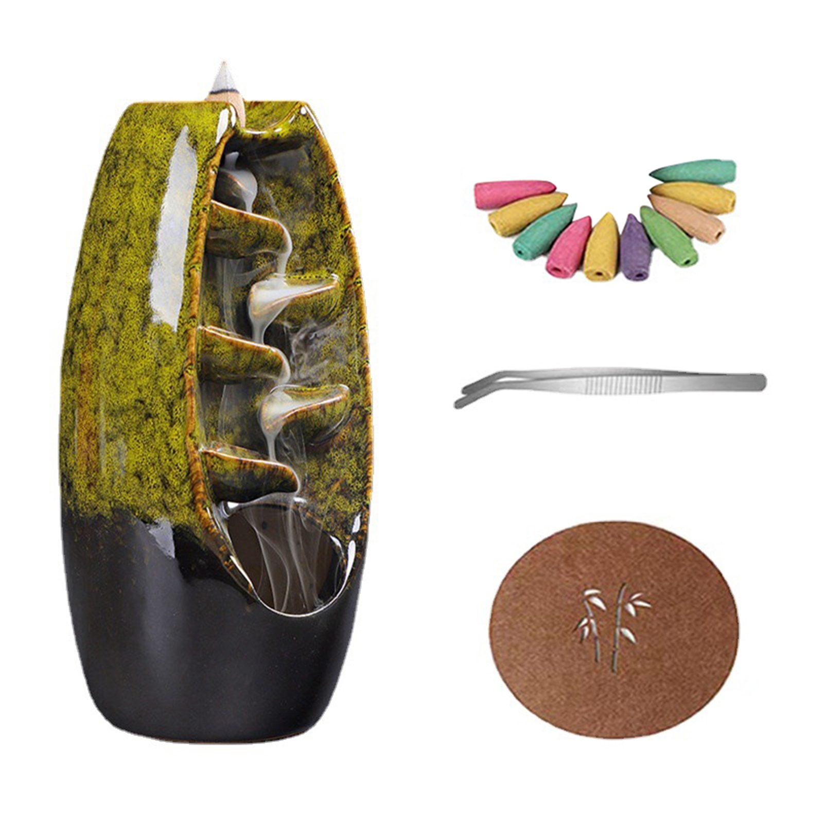 Duixinghas Enamel Incense Holder Handcrafted Backflow Incense Burner with 10 Cones Aromatherapy