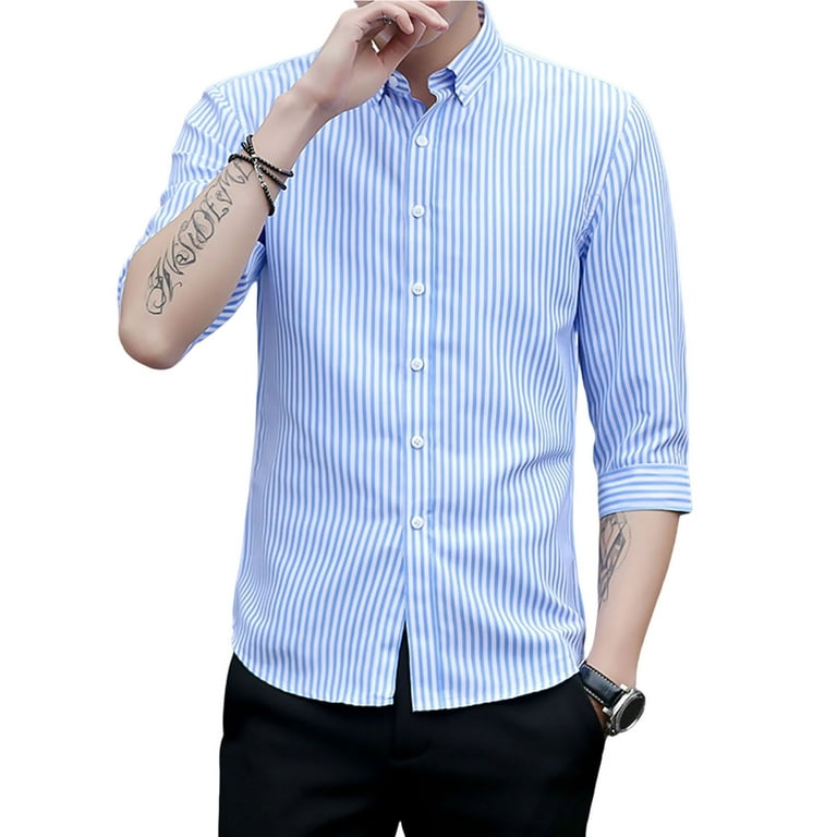 Casual Stripe Print Lapel 3/4 Sleeve Shirt Casual Stripe Print Lapel 3/4 Sleeve Shirt