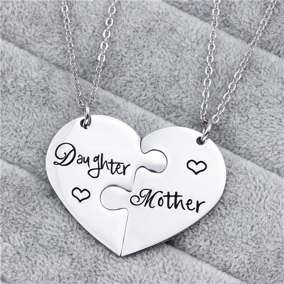 Dujiujun 1 Pair Pendant Necklace Charming All Match Long Lasting Mother Daughter Love Puzzle Necklace for Women