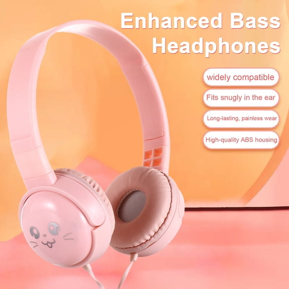 Dujiujun 3.5mm Cartoon Headset Clear Sound Heavy Bass Line Control Headphone with Microphone for Music Game Call