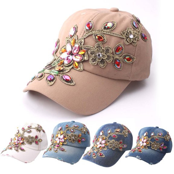 Dujiujun Baseball Cap Solid Color Windproof Lightweight Fashionable Bling Rhinestone Hip Hop Hat Birthday Gift