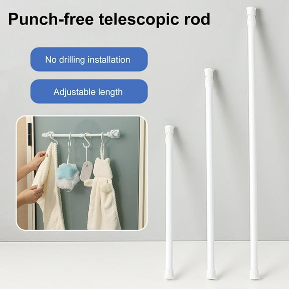 Dujiujun Curtain Rod No Drilling Self Adhesive Telescopic Drapery Rod Anti-slip Anti-rust Bedroom Kitchen Curtain Rod Holders Clothes Drying Rod