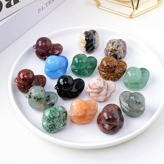 Dujiujun Cute Natural Stone Duck Ornament Positive Healing Energy Colorful Small Hand-carved Duck Animal Figurine Statue Desktop Decoration Birthday Festival Gift