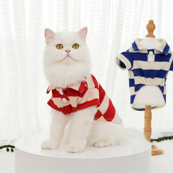 Dujiujun Dog Shirt Fashionable Striped Pet Lapel T-Shirt Breathable Comfortable Cats Two-leg Pullover Pet Supplies