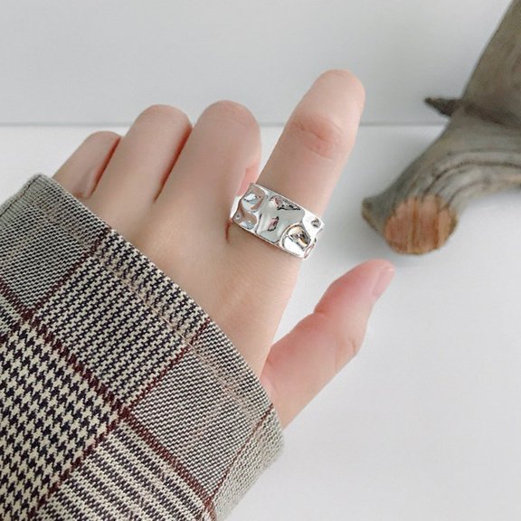 Dujiujun Finger Band Adjustable Opening Personality Polishing Neutral Style Decoration Solid Color Women Irregular Wavy Open Ring Jewelry Accessories