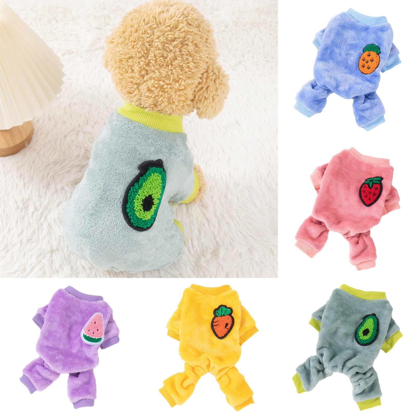 Dujiujun Fruit Pattern Pet Winter Jumpsuit Cozy FourLegged Dog Clothes