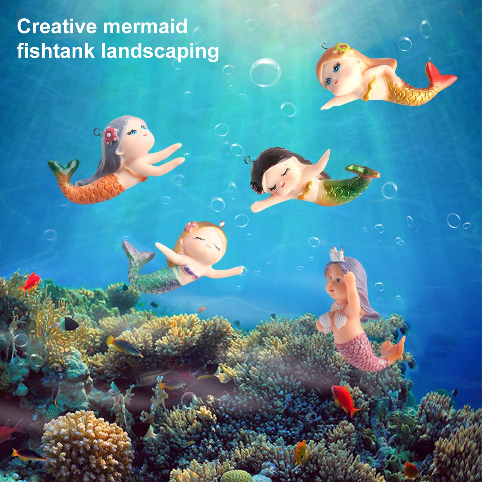 View of Dujiujun Mermaid Figurine Fish Tank Ornament Cartoon Shape Adorable ...