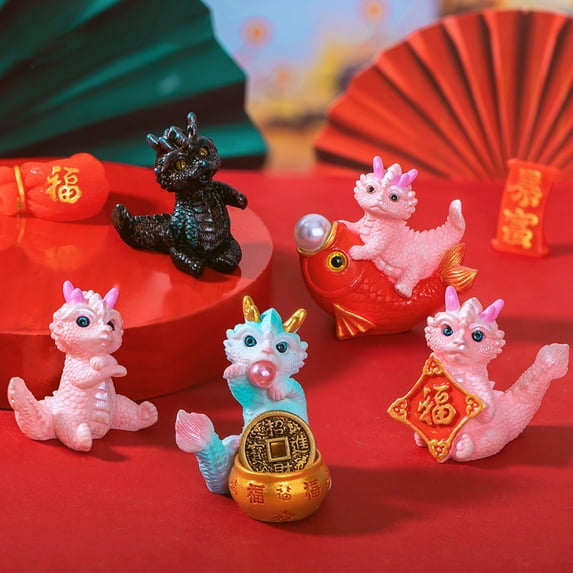 Dujiujun Mini Dragon Ornament Bright Colors Cute Dragon Figurine Resin Ornament for Home New Year Decorations
