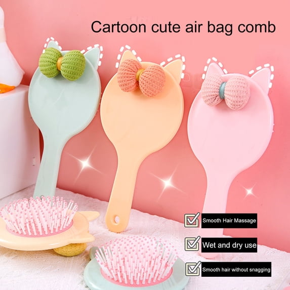 Dujiujun Scalp Comb Anti-static Anti-Slip Soft Comb Teeth Cartoon Design Hairdressing Cute Cat Ear Bow Massage Air Cushion Comb Home Supply