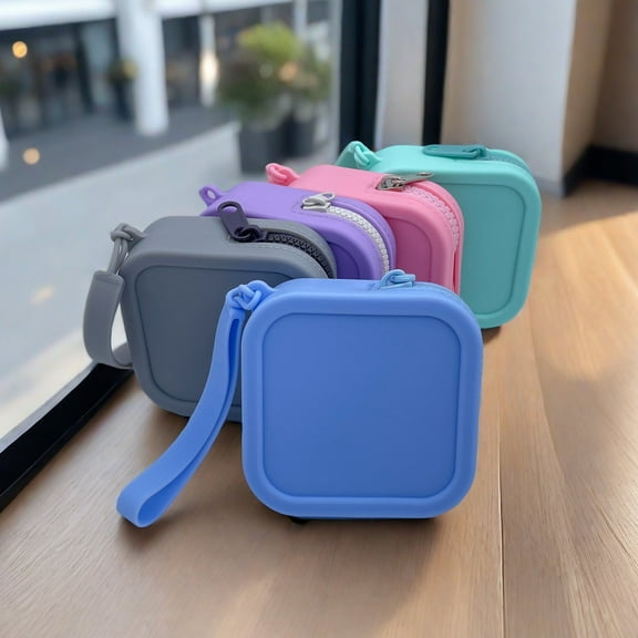 Dujiujun Silicone Storage Bag with Wrist Strap Square Shape Zipper Closure Waterproof Portable Keys Earphone Lipstick Cards Storage Pouch Samll Item Organizer