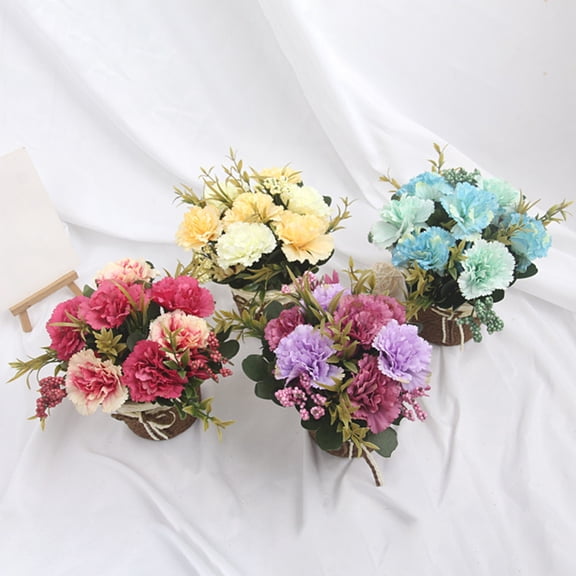 Dujiujun Simulation Pot Plant Fine Workmanship Festival Decoration Rattan Basket Artificial Potted Carnation Flowers Ornament for Mother