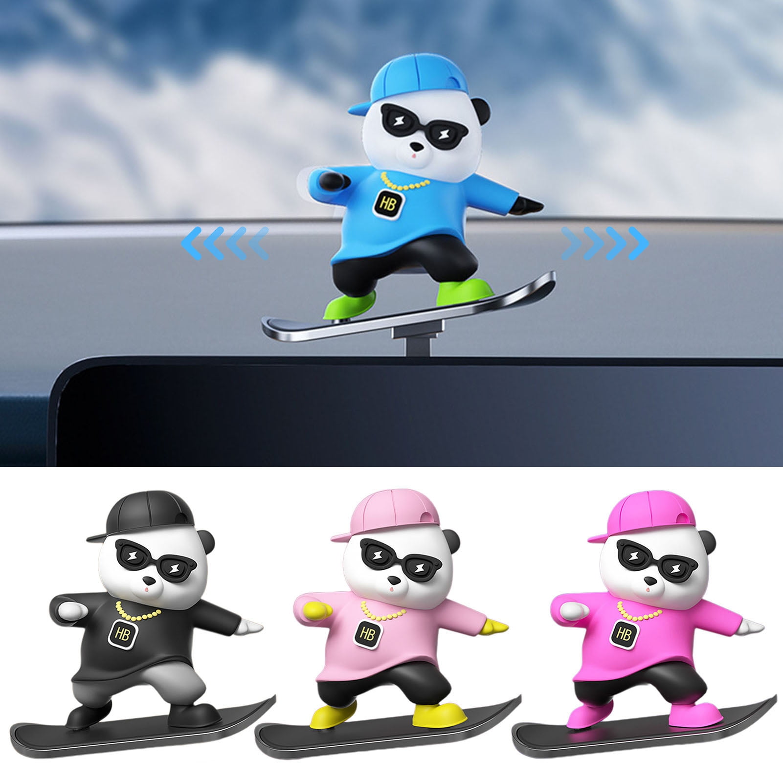 Dujiujun Sliding Cartoon Bear Skateboard Figurine Car Ornament Animal