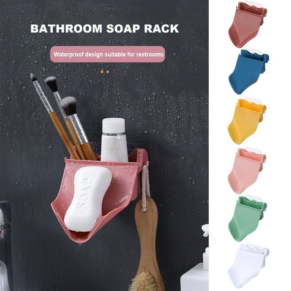 Dujiujun Soap Tray Strong Load-bearing Nail-free Installation Wall-mounted Drainage Inclined Drain No Trace Bathroom Soap Box with Phone Holder Bathroom Accessories