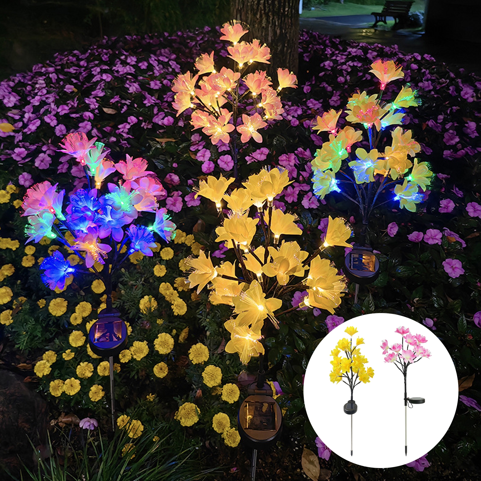 Dujiujun Solar Flower Light Efficient Energy Absorption Realistic Looking Auto On/Off Rechargeable Waterproof Solar-powered LED Garden Lamp