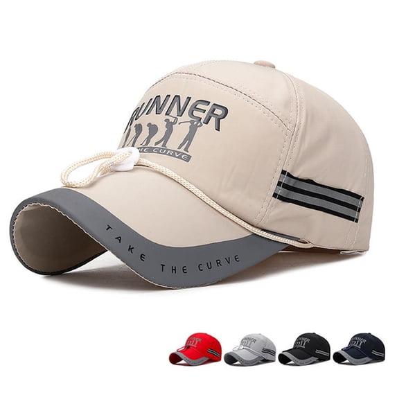 Dujiujun Sun Hat Long-brimmed Reflective Strip Windproof Rope Quick Dry Adjustable Sun Protection Printed Spring Summer Women Men Baseball Cap for Daily Life