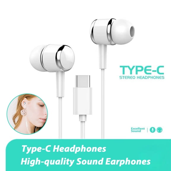 Dujiujun Wired Earphones with Mic HIFI Sound Quality Wired Headphone Type-C Plug In-ear Earbuds for Music Call