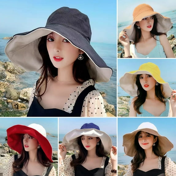 Dujiujun Women Fisherman Hat Heat-isolating Solid Color Washable Anti-UV Double-layer Summer Sun Cap Female Headwear
