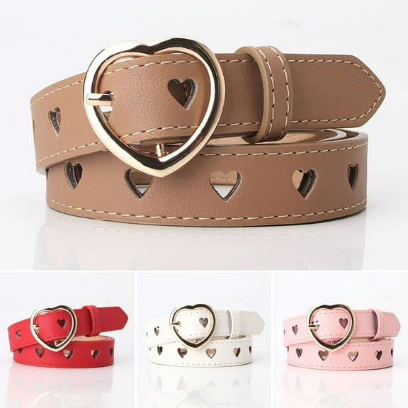 Dujiujun Women Heart-shaped Buckle Belt Heart Hollow Design Waistband Faux Leather Adjustable Length Belt Fashion Accessories