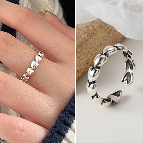 Dujiujun Women Ring Opening Adjustable Retro Elegant Silver Color Gift Nonallergic Small Love Heart Finger Ring Fashion Jewelry