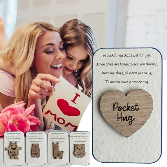 Dujiujun Wooden Token Lovely Personality Exquisite Solid Creative Mother's Day Gift Compact Pocket Hug Wooden Animal Token for Festival