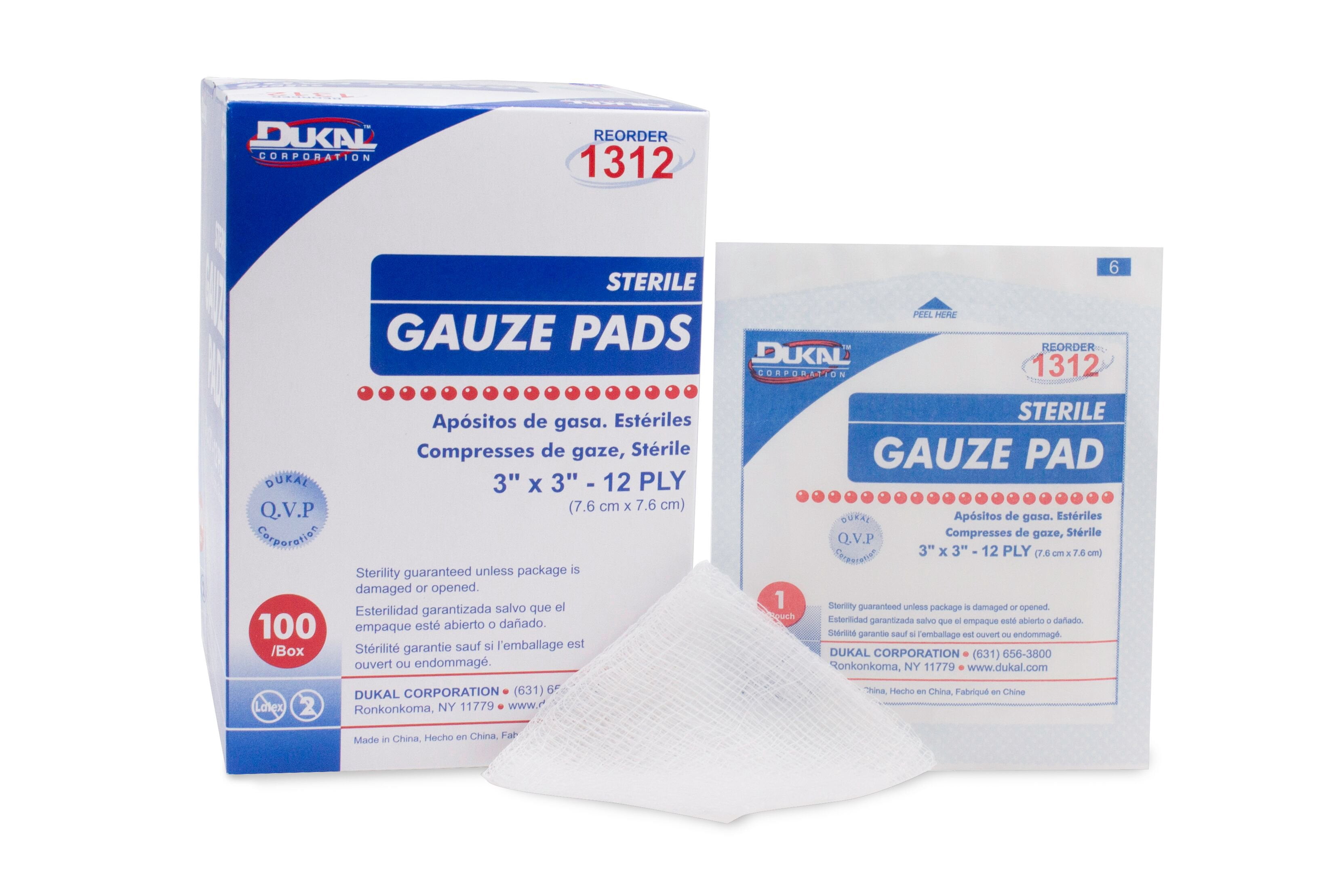 Dukal Sterile Gauze Sponge, 3 x 3 Inch, Dukal 1312, 100 Count
