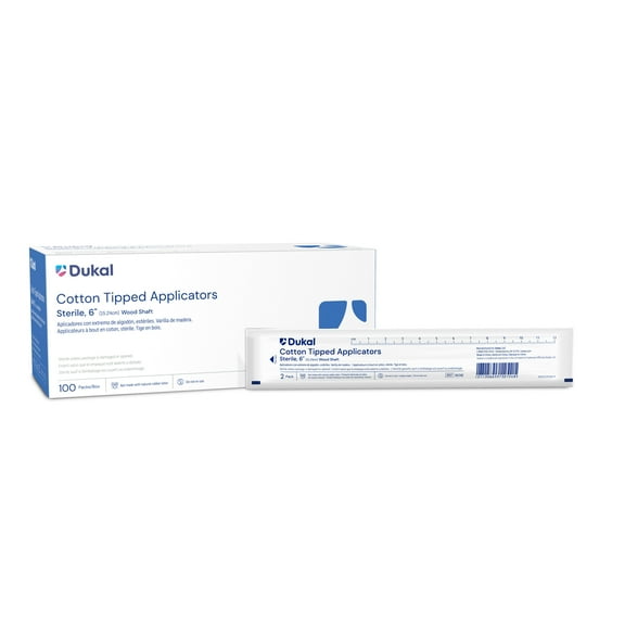 Dukal Cotton Tipped Applicators, 6 Inch Sterile, 100 Packs of 2 (Total 200 Applicators)