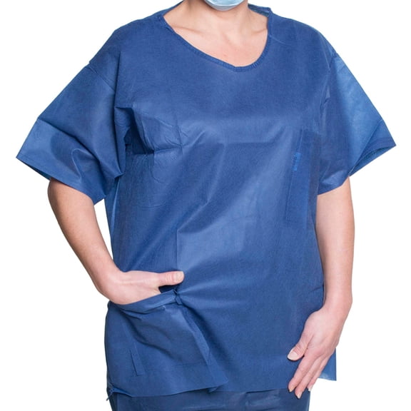 Dukal Disposable Polypropylene Scrub Shirt Dark Blue Large 10 per Bag