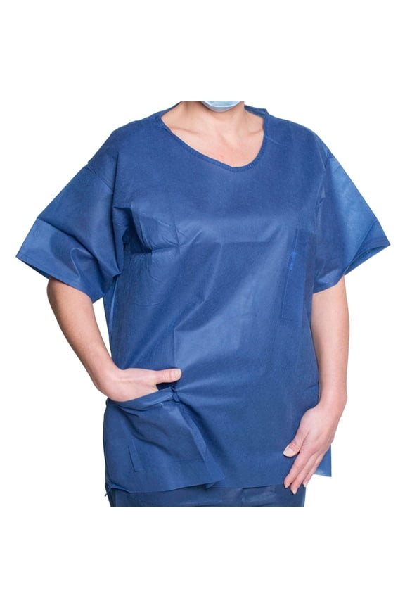 Adult Disposable Provider Scrub Shirt Dark Blue Large 10 Ct